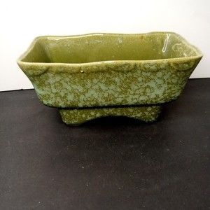 Vintage Brush Pottery Green Sponge White Planter 405-6 USA
